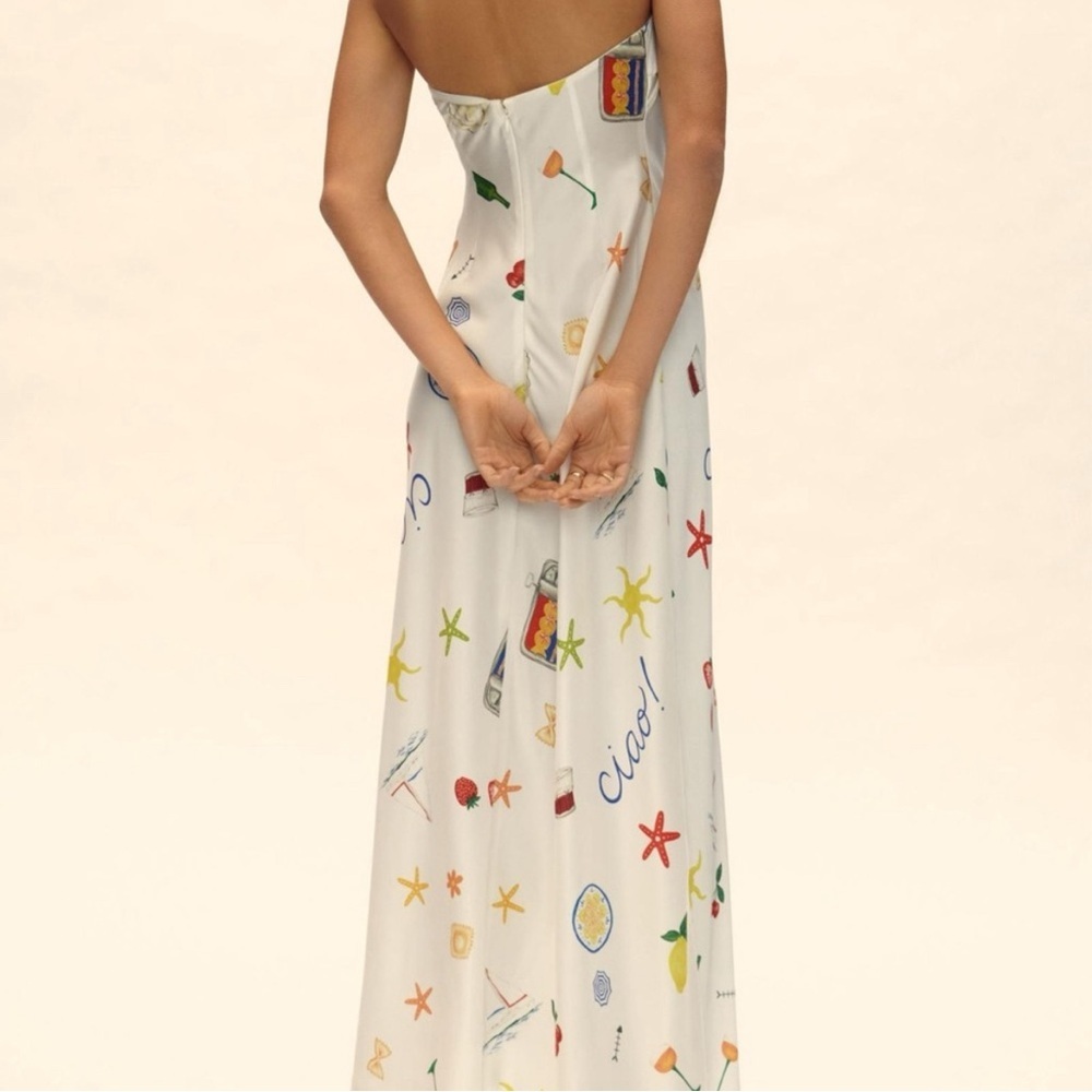 For Love & Lemons White Strapless Maxi Dress with Multicolor Summer Motifs - Picture 4 of 11